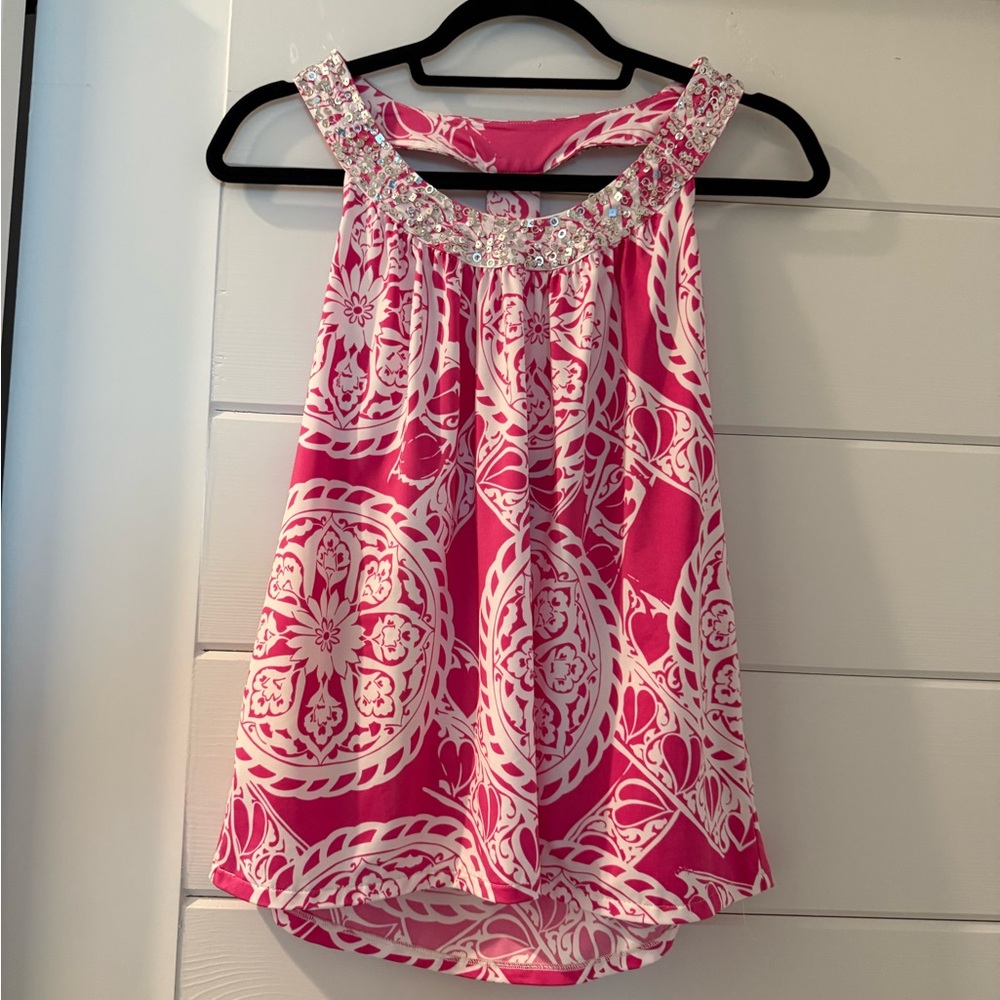 INC Pink and White Racer Back Top